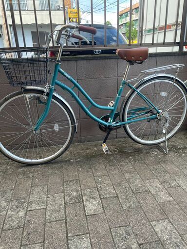 リサイクルショップどりーむ荒田店 No1369 自転車　シティサイクル　２６インチ　ターコイズ　ライト付き　カゴ付き　シンプルで乗りやすい♪