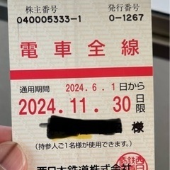 西鉄株主優待乗車券2024年11月30日まで
