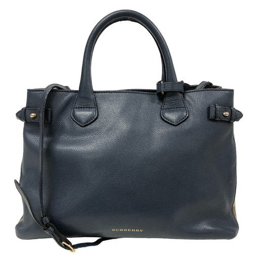 トーマスバーバリー THOMAS BURBERRY ハンドバッグ ミディアム バナー 2WAY ショルダーバッグ ネイビー
