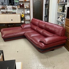 ワインレッド レザー ソファ クッション付き ニトリ レザーカウチソファー レッド