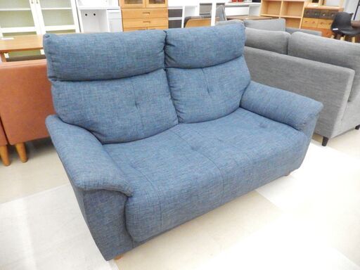 ２人掛けソファ ファブリック ブルーネイビー 木脚 145cm幅 リビング家具 札幌市清田区