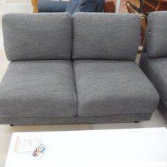ファブリックソファ2点セット グレー 木脚 置き方自由 クッション2個