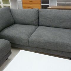 ファブリックソファ2点セット グレー 木脚 置き方自由 クッション2個