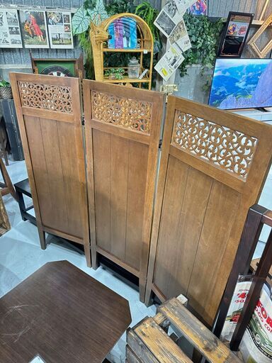 ★衝立★ パーテイション 間仕切り 木製 折りたたみ式 ブラウン アジアン モダン レトロ 和モダン インテリア