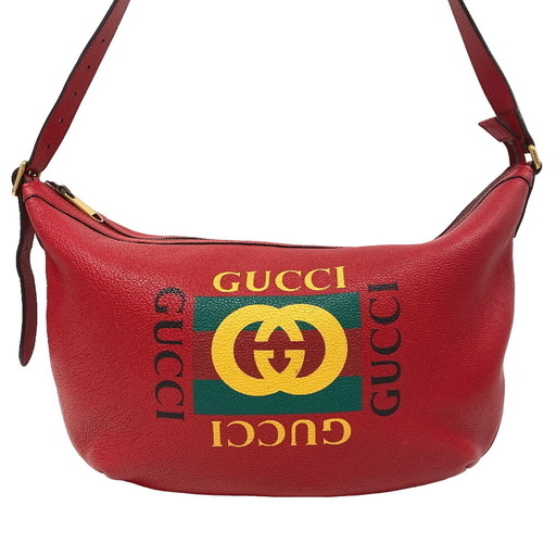 グッチ GUCCI ショルダーバッグ ロゴプリント ハーフムーン 523588 レッド
