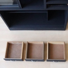 アンティーク 黒色 ガラス引戸収納棚  食器棚 古家具 木製 オープン棚