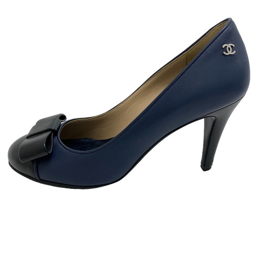 シャネル CHANEL パンプス ココマーク リボン 36 1/2 G30868  ネイビー