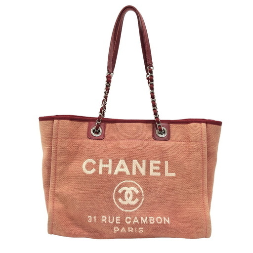 シャネル CHANEL トートバッグ ココマーク ドーヴィルMM チェーントートバッグ レッド