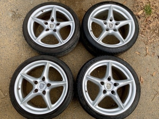 986ボクスター純正16インチ シルバー 5本スポークホイールセット