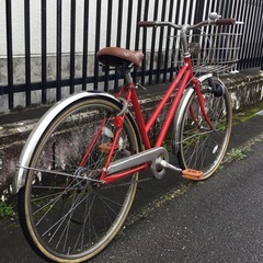 整備済＞シティサイクル・26インチ自転車・変速なし・レッド・ 鍵付き 