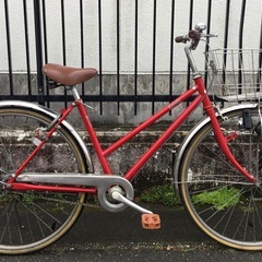 整備済＞シティサイクル・26インチ自転車・変速なし・レッド・ 鍵付き