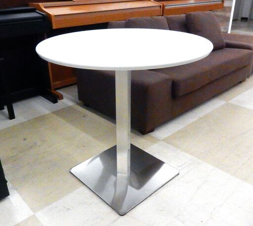 ☆未使用  カフェテーブル ホワイト丸天板 直径75cm ステンレス脚  重量タイプ  札幌市清田区