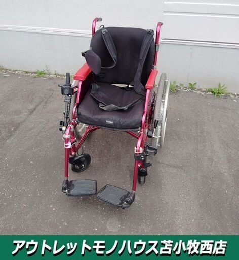 Nissin 日進医療器 車イス 自走式 カスタムメイド 介助兼用 車椅子 ブラック×レッド 電動 中古品 wheelchair 苫小牧西店