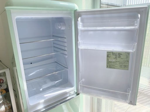美品 グリーン 冷蔵庫 130L 美品】レトロ調 2ドア冷蔵庫 ライト