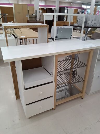 ★ジモティ割あり★  キッチンカウンター ホワイト×木 W121×D45×H92.5 クリーニング済み TC3988
