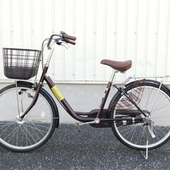 リサイクル自転車 店内多数販売中!　ご来店ください！　早い者勝ち!　シニア向け　シティサイクル　24インチ　ブラウン　内装3段変速　オートライト　安心の大きめサドル　お買い物に便利!!　売れてます!　早い者勝ち!　外観状態は全体的に極めて良好と思います!　m35