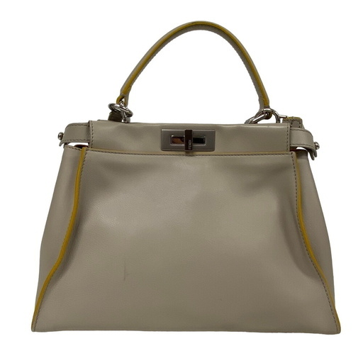FENDI ハンドバッグ グレーレザー ストラップ付き FENDI ハンドバッグ グレーレザー ストラップ付き