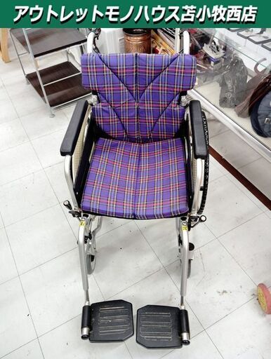 カワムラ 車椅子 介護用 介助用 車いす 福祉 介護 介助 wheelchair シルバー/パープル 中古品 車イス 苫小牧西店