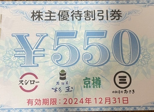 スシロー　株主優待　6600円分