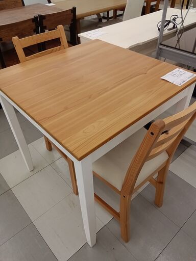 ★ジモティ割あり★  ダイニングテーブル＆椅子2脚 ナチュラル×ホワイト H75×D74×W74 クリーニング済み TC799