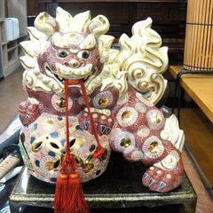 九谷焼  八幡窯 唐獅子 13号位? と ふじ印の17号 九谷焼 八幡窯 唐獅子 13号位? と ふじ印の17号