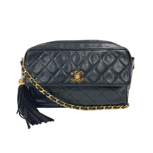 シャネル CHANEL ショルダーバッグ ココマーク フリンジ マトラッセ ターンロック ブラック