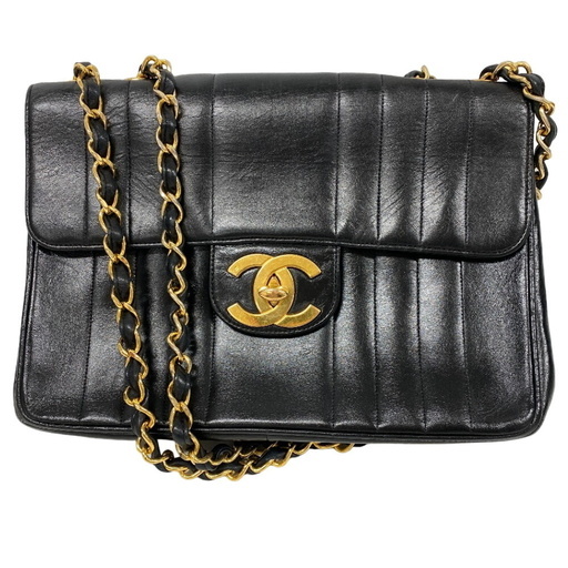 シャネル CHANEL ショルダーバッグ デカココ マドモアゼル30 Sフラップ Wチェーン ブラック
