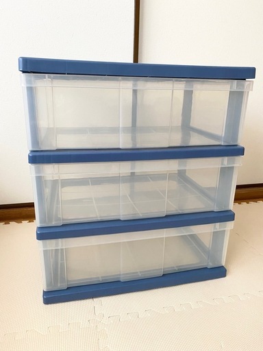 取引完了　３段プラスチック引き出し収納チビキャスター付き① ワイドチェストN543