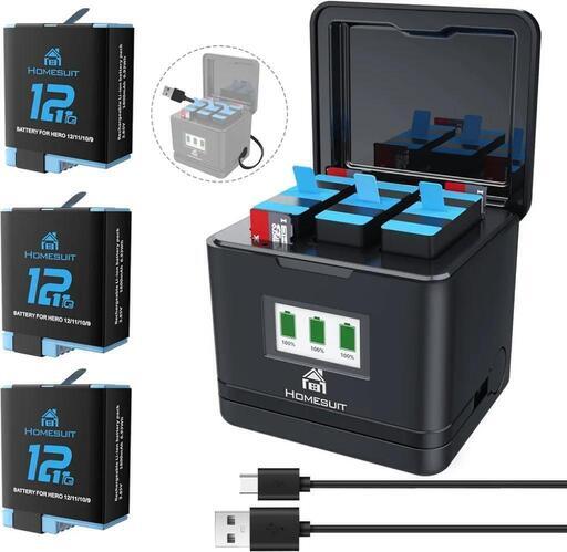 対応バッテリー Gopro Hero12 11 10 9 1800ｍAh×3枚+USBケーブル