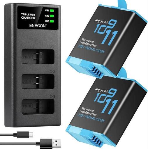 Hero 12 11 10 9 バッテリー (1800mAh 2個) 充電器セット 充電式 Hero 12バッテリー
