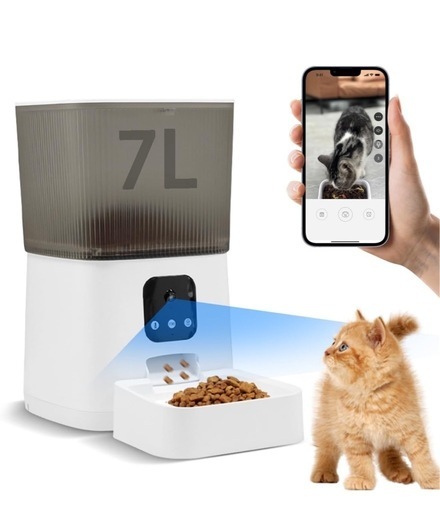 新品未使用未開封品です❣️❣️ 自動給餌器 猫 犬用 自動 給餌器 1080P カメラ付き 7L大容量 ペット 自動餌やり機 犬 猫 多頭飼い 2.4GHz/5GHz WiFi接続に対応 10秒録音可 中小型犬用 スマホ遠隔操作 IOS Android対応 日本語アプリ 手動給餌可 2WAY給電 乾燥剤内蔵 定時定量 ペットフィーダー PSE認証アダプター ペットの自動 給餌器