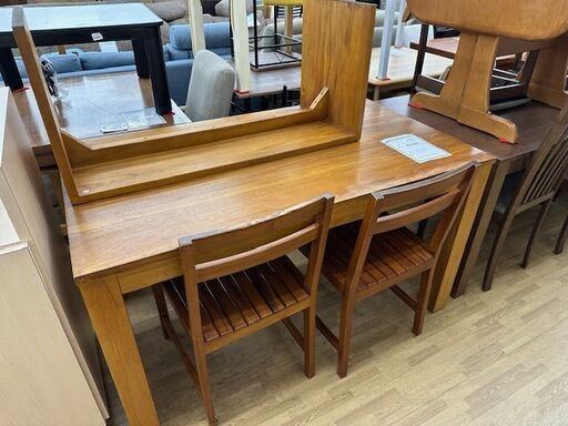 【ドリーム川西店御来店限定】  4人用ダイニングセット ブラウン H1350×W750×D805 クリーニング済み 【2001257255600180】