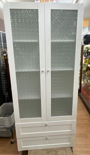 ☆ジモティー割引有☆　2枚扉食器棚/WHT