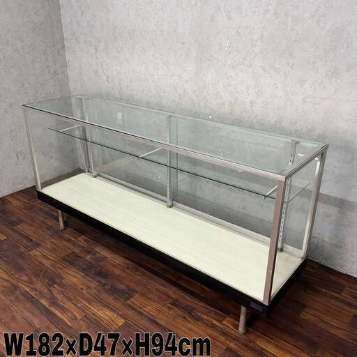 WY13/53 ガラスショーケース W182×D47×H94㎝ レジカウンター コレクションケース 店舗什器 棚 ディスプレイ★直接引き取り限定