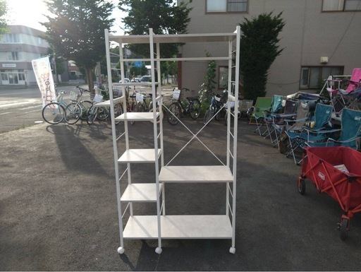 ●  90㎝ マルチ  ハンガーラック 小物トレイ付 キャスター付 可動棚 クローゼット ワードローブ 中古 ③