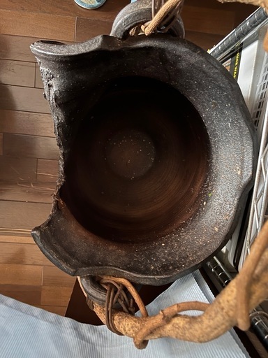 箱あり】九谷焼 松本佐一 花生 花器 青 金彩 真田紐 インテリア 和洋