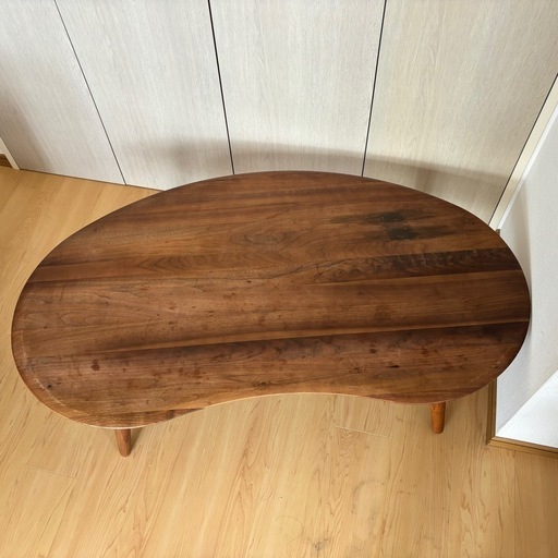 ビーンズ型ローテーブル　木目調　ダークブラウン ダークブラウン ビーンズ型リビングテーブル センターテーブル 豆型