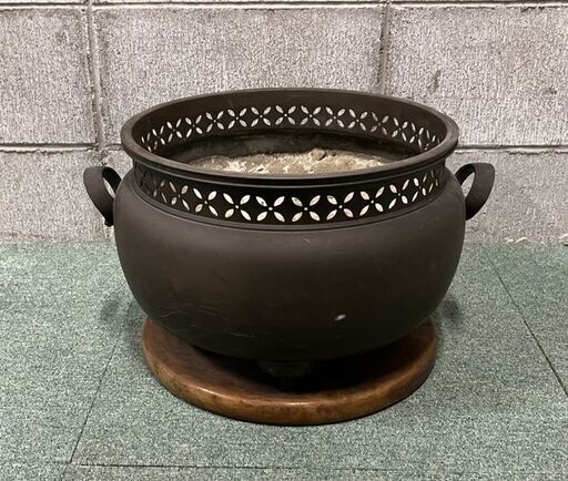 銅製 幸山 火鉢 三脚 三足 台付 耳付 幅45cm×奥行38cm×高さ27cm