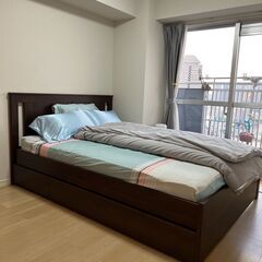 ニトリ - ダブルマットレス + IKEA SONGESAND ソンゲサンド ベッドフレーム (キルト、枕、プロテクター、ベッドシーツを無料でプレゼント), NITORI - Double mattress + IKEA SONGESAND bed frame (Free Quilt, Pillows, Protector and Bedsheets)