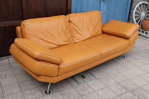 Q174【手渡しのみ】定価45万位　IDC OTSUKA(大塚家具)　Domicil　3人掛け　レザーソファー　中古　現状　/20