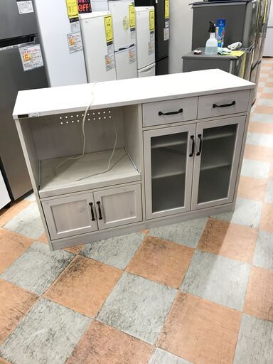 レンジ台 アンティーク調 白 W(幅)118.0×D(奥行き)39.9×H(高さ)82.0cm ※クリーニング済み