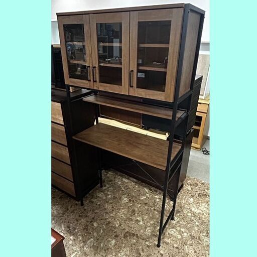 インダストリアル調食器棚 アイアン×ブラウン木目 W90×H180×D40cm 札幌 東区 店頭引取歓迎