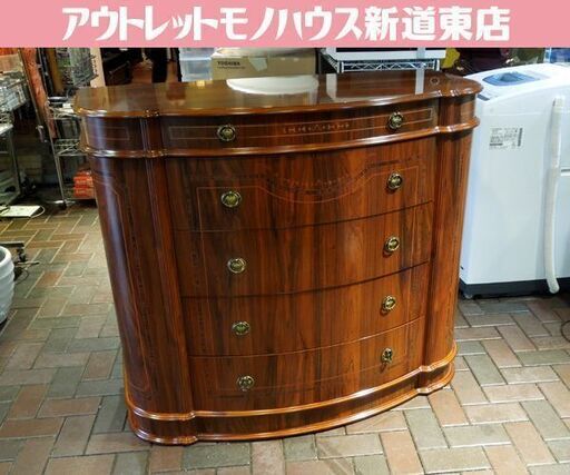 イタリアン チェストボード 幅115cm アンティーク調 5段チェスト サイドボード 飾り棚 収納棚 札幌市 新道東店