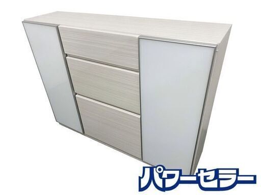 シギヤマ家具 キッチンカウンター 幅110 食器棚  収納棚 キッチン 収納家具 ホワイト ハイグロスシート 中古家具 店頭引取歓迎 R8590