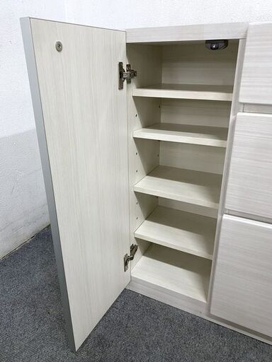 シギヤマ家具 キッチンカウンター 幅110 食器棚 収納棚 キッチン 収納家具 ホワイト ハイグロスシート 中古家具 店頭引取歓迎 R8590 -  食器棚、キッチン収納