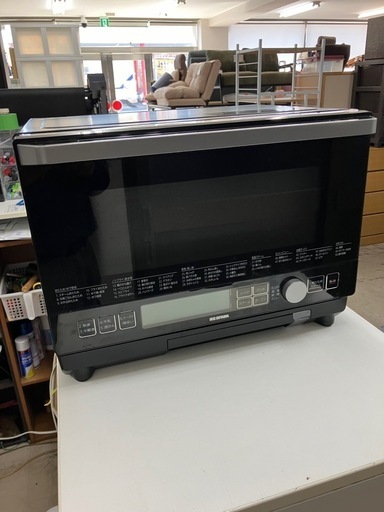 取引場所 南観音 K2407-751 アイリスオーヤマ 加熱水蒸気オープンレンジ 2023年製 PSOM-23V-B 汚れキズあり 説明書、レンジ角皿付き