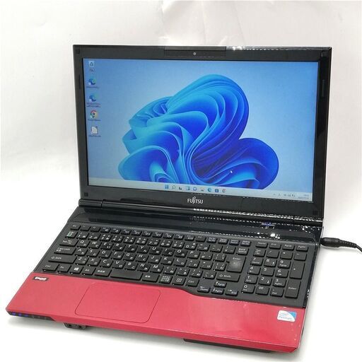 激安 高速SSD 15.6型 レッド ノートパソコン 富士通 AH42/J 中古美品 Pentium 8GB DVDRW 無線Wi-Fi Bluetooth Webカメラ Windows11 Office