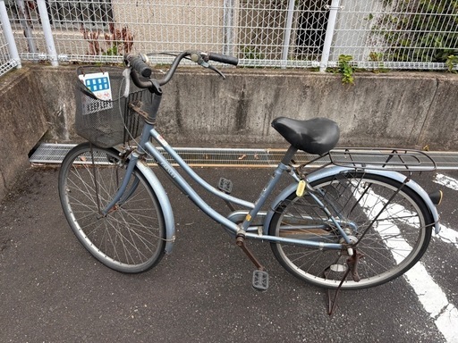 自転車　26インチ　水色　カゴあり、鍵あり