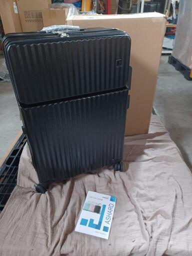 57f[Ashard] キャリーケース スーツケース 機内持ち込み フロントオープン ジッパー ピュアPC材質 超軽量 大容量  Lサイズ 79L ブラックy073002f