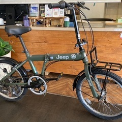 【Jeep前後タイヤ・チューブ新品！】6段変速　20インチ折りたたみ自転車　モスグリーン　ストーン柄 Jeep前後タイヤ・チューブ新品！】6段変速 20インチ折りたたみ自転車